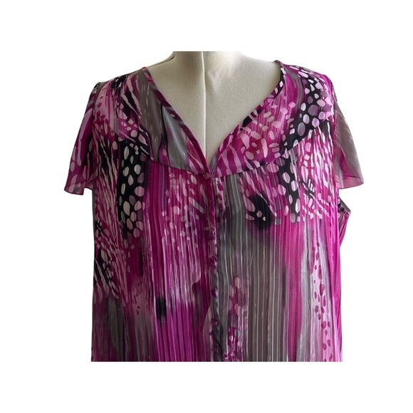 Lane Bryant Size 18/20 Women's Button Down Blouse  Pink/Gray Short Sleeve - Picture 3 of 7